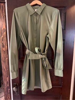 Wilfred Olive Green Long Sleeve Belted Shirt Dress